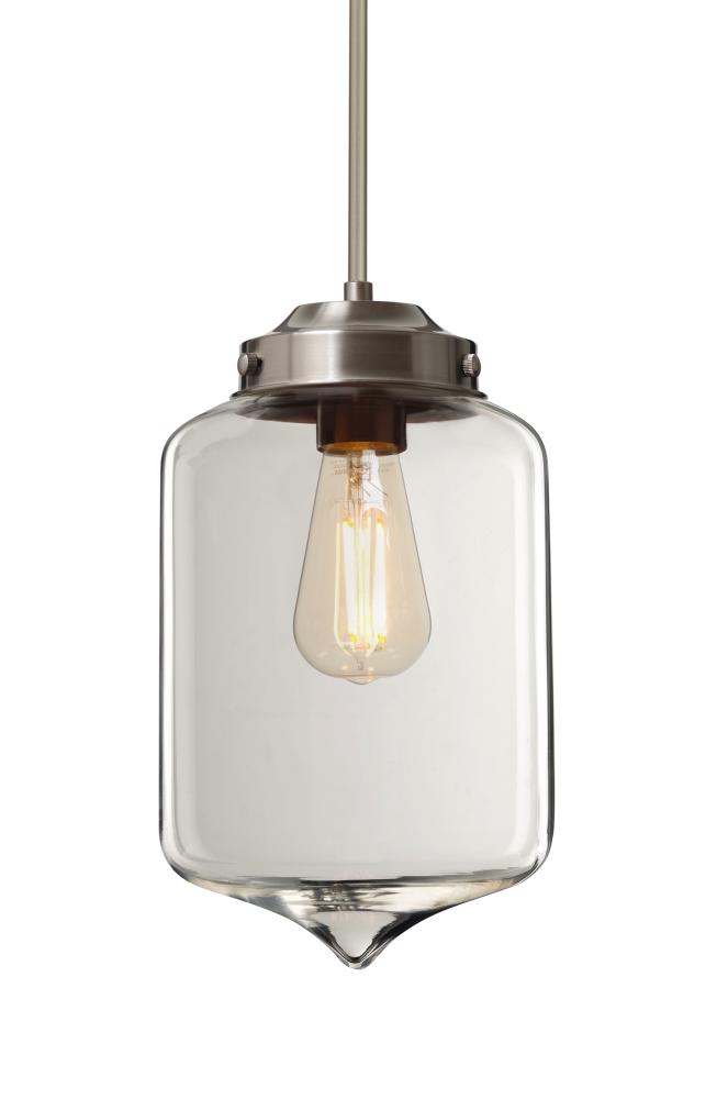 Besa Olin Stem Pendant Satin Nickel Clear 1x4W LED Filament, 15Ft. Cord