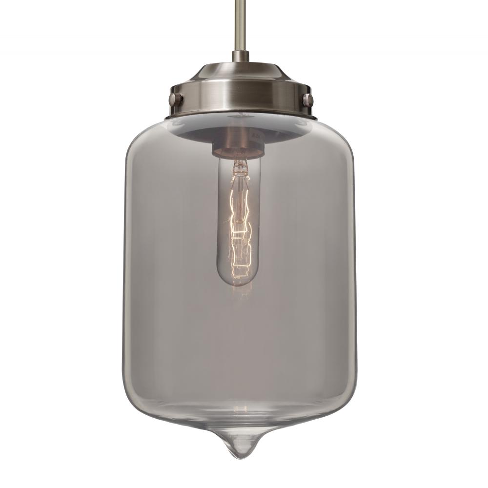 Besa Olin Stem Pendant Satin Nickel Smoke 1x60W Medium Base T10, 15Ft. Cord