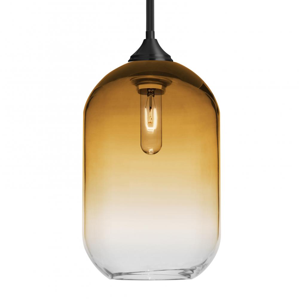 Besa, Omega 12 Stem Pendant, Amber/Clear, Black Finish, 1x60W Medium Base