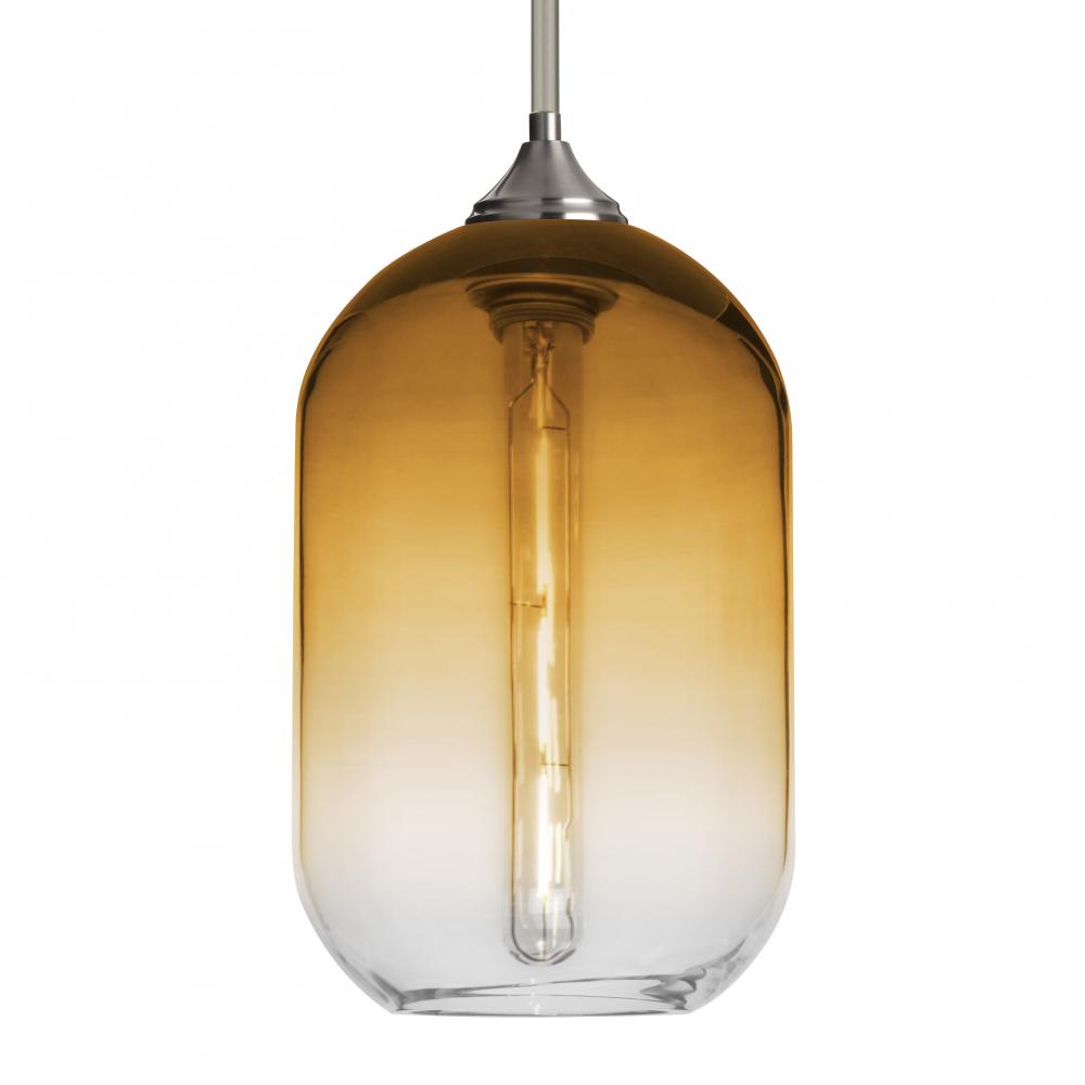 Besa, Omega 12 Stem Pendant, Amber/Clear, Satin Nickel Finish, 1x5W LED Filament, 15Ft. Cord