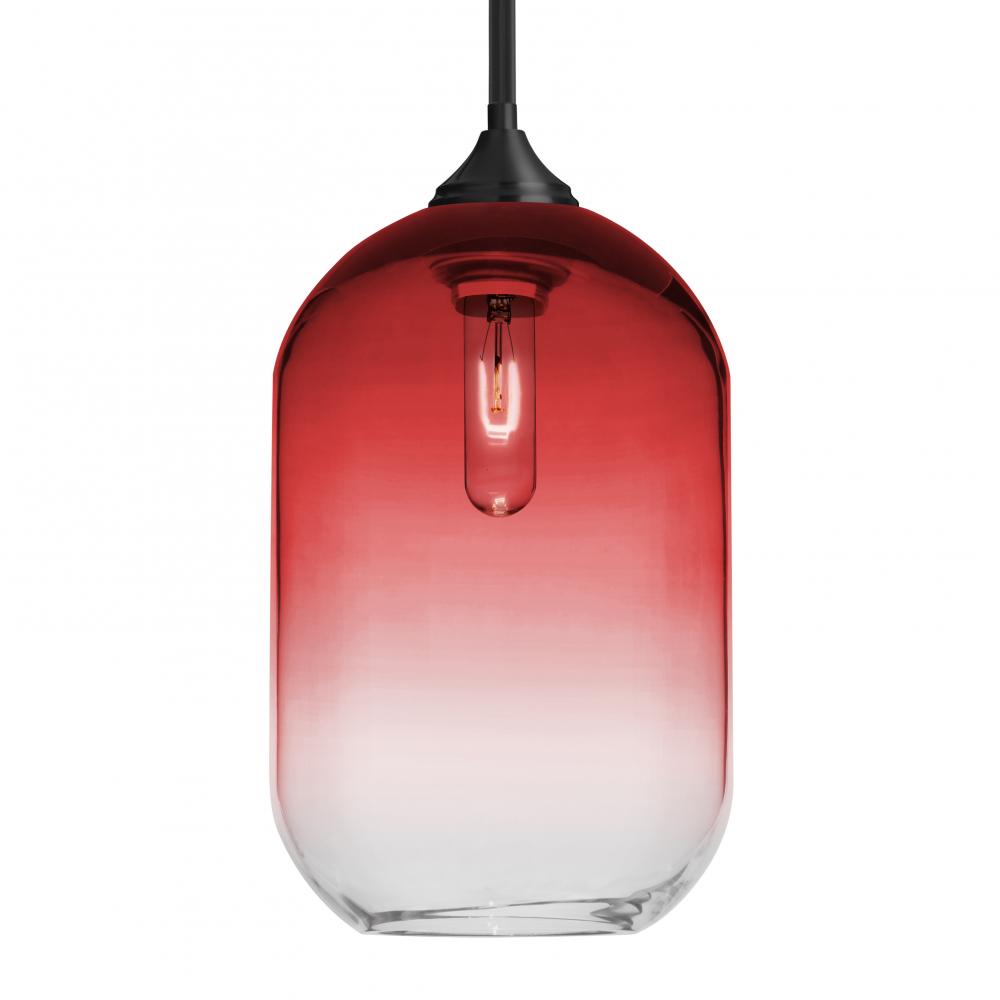 Besa, Omega 12 Stem Pendant, Red/Clear, Black Finish, 1x60W Medium Base