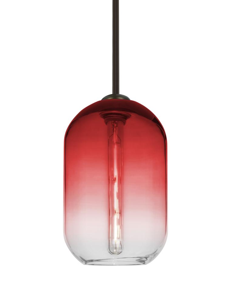 Besa, Omega 12 Stem Pendant, Red/Clear, Bronze Finish, 1x4W LED Filament