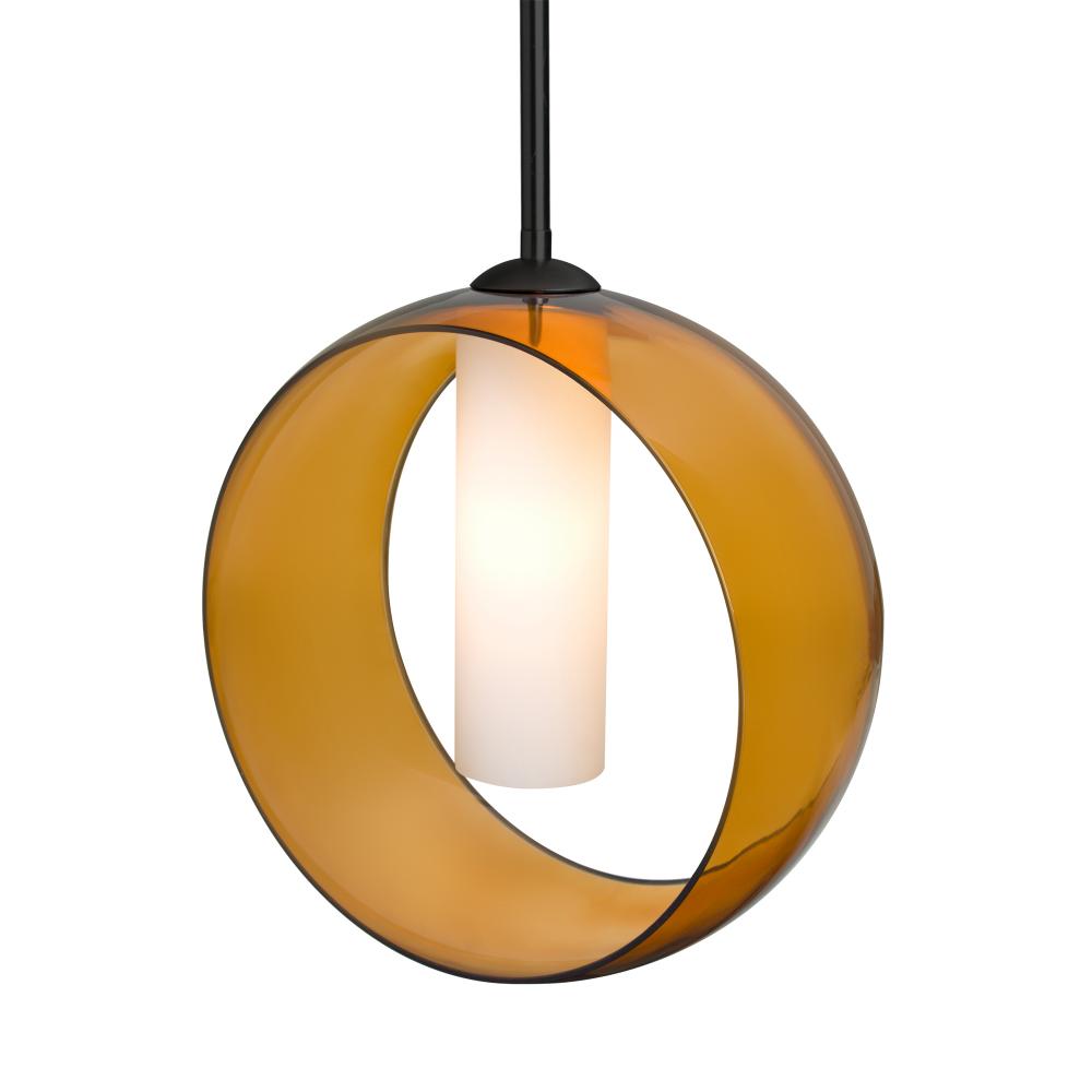 Besa, Plato Stem Pendant, Amber/Opal, Black Finish, 1x60W Medium Base