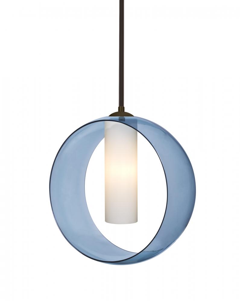 Besa, Plato Stem Pendant, Blue/Opal, Bronze Finish, 1x5W LED