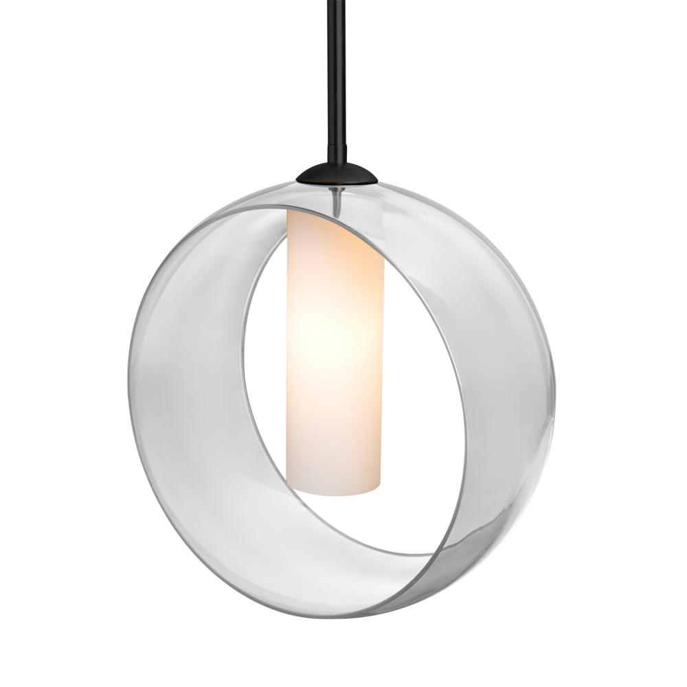 Besa, Plato Stem Pendant, Clear/Opal, Black Finish, 1x5W LED