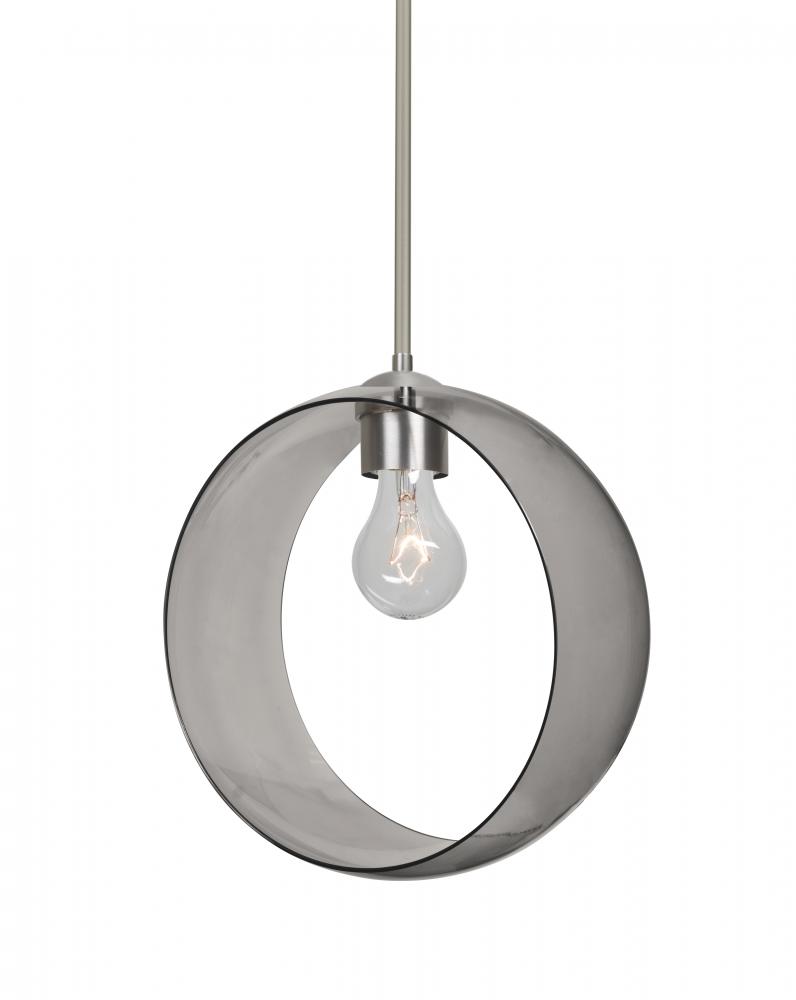 Besa, Plato Stem Pendant, Smoke, Satin Nickel Finish, 1x60W Medium Base, 15Ft. Cord