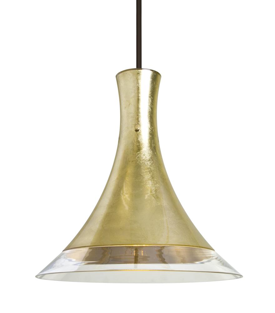 Besa, Rio Stem Pendant, Gold Foil/Clear, Bronze Finish, 1x9W LED