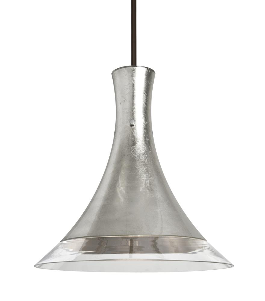 Besa, Rio Stem Pendant, Silver Foil/Clear, Bronze Finish, 1x9W LED