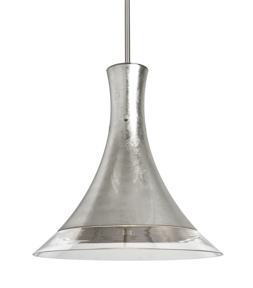Besa, Rio Stem Pendant, Silver Foil/Clear, Satin Nickel Finish, 1x60W Medium Base