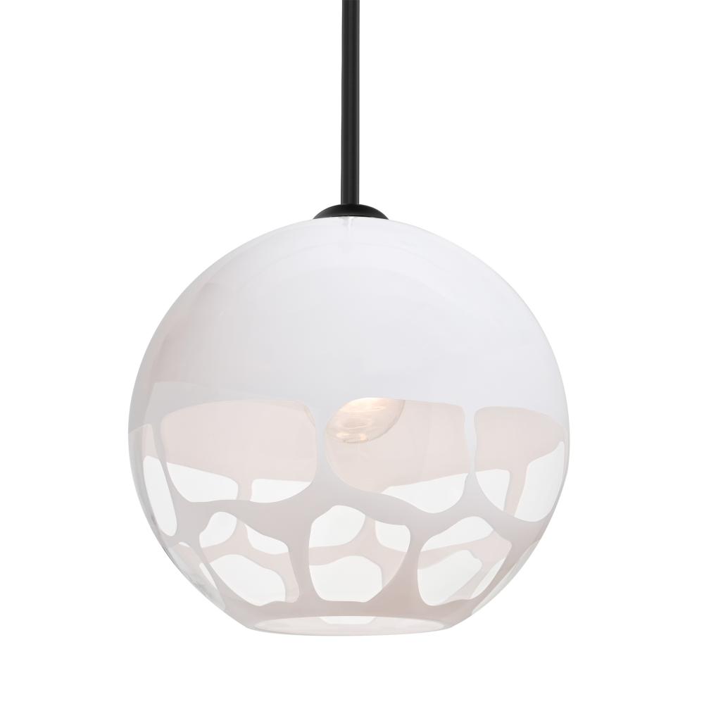 Besa, Rocky Stem Pendant, White, Black Finish, 1x60W Medium Base