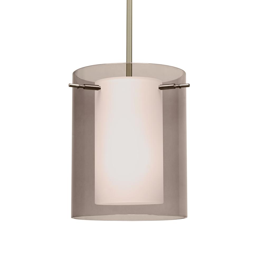 Besa Stem Pendant Pahu 8 Satin Nickel Transparent Smoke/Opal 1x100W Medium Base, 15Ft. Cord