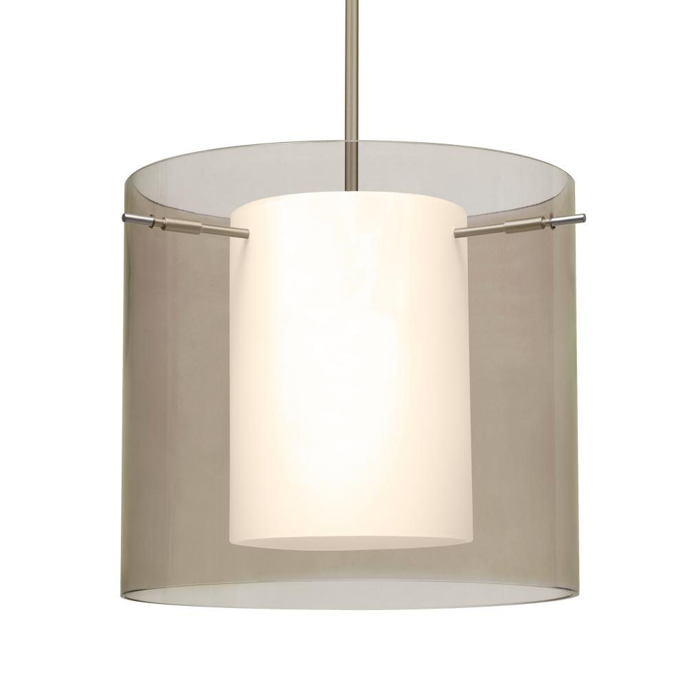 Besa Stem Pendant Pahu 12 Satin Nickel Transparent Smoke 1x100W Medium Base, 15Ft. Cord