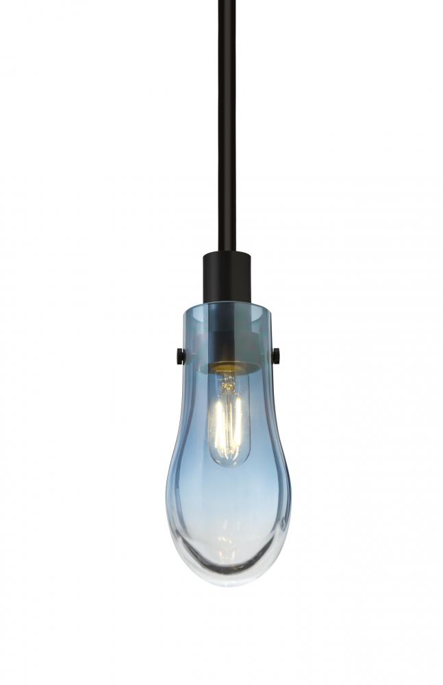 Besa, Wish Stem Pendant, Blue/Clear, Black Finish, 1x40W E12 Base
