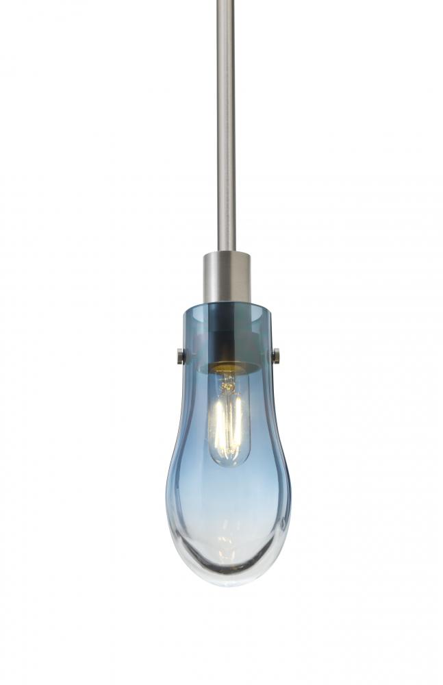 Besa, Wish Stem Pendant, Blue/Clear, Satin Nickel Finish, 1x40W E12 Base