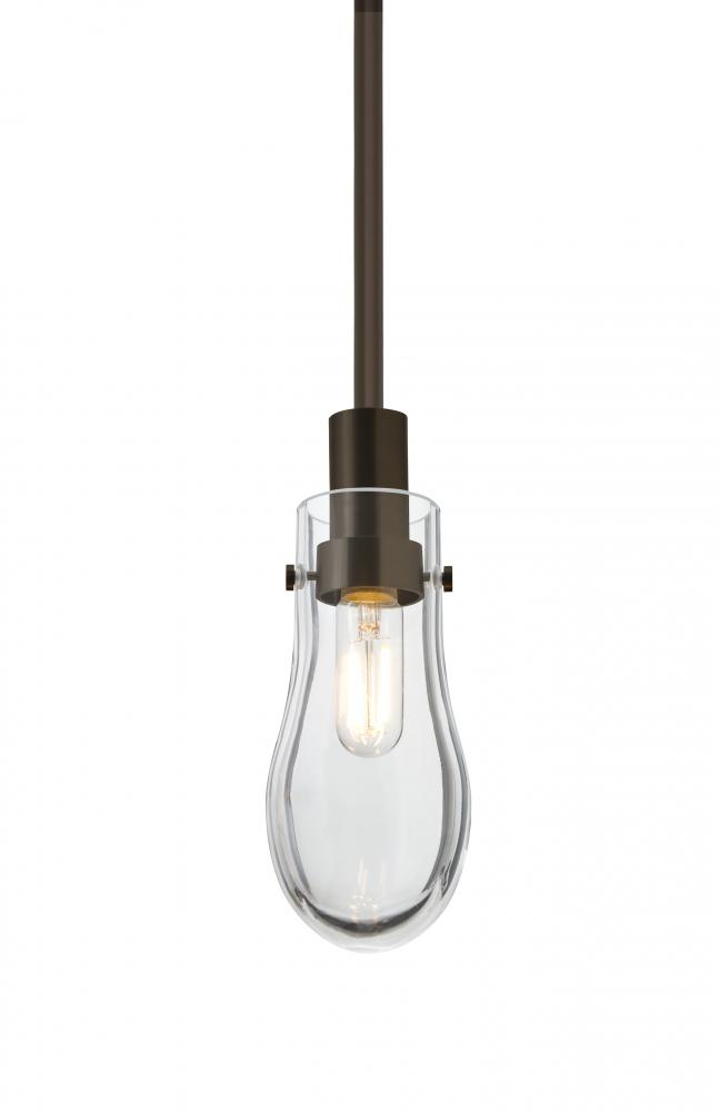 Besa, Wish Stem Pendant, Clear, Bronze Finish, 1x4W LED Filament