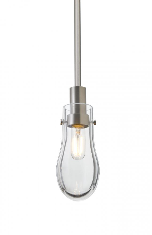 Besa, Wish Stem Pendant, Clear, Satin Nickel Finish, 1x40W E12 Base