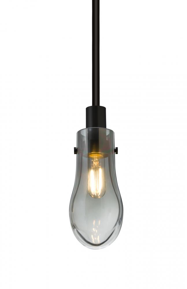 Besa, Wish Stem Pendant, Smoke/Clear, Black Finish, 1x40W E12 Base