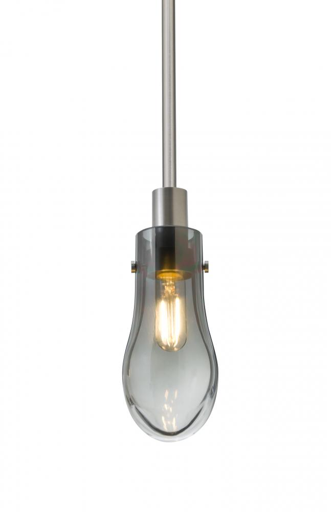 Besa, Wish Stem Pendant, Smoke/Clear, Satin Nickel Finish, 1x40W E12 Base