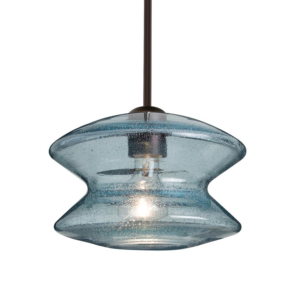 Besa, Zen Stem Pendant, Blue Bubble, Bronze Finish, 1x60W Medium Base, 15Ft. Cord