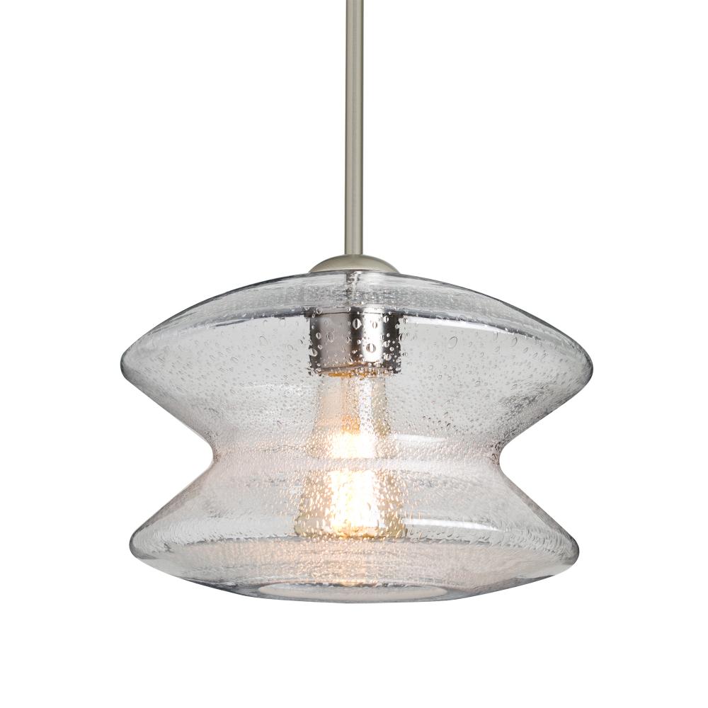 Besa, Zen Stem Pendant, Clear Bubble, Satin Nickel Finish, 1x60W Medium Base, 15Ft. Cord