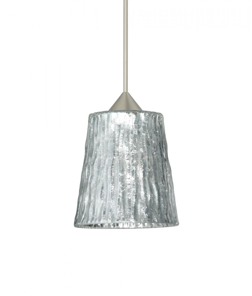 Besa Pendant Nico 4 Satin Nickel Stone Silver Foil 1xMAX GY6.35 Base, 15Ft. Cord
