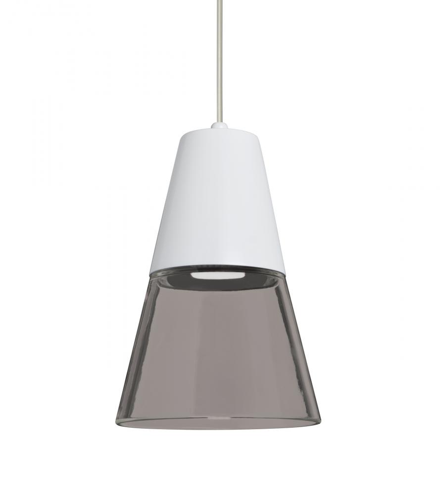 Besa, Timo 6 Cord Pendant, Smoke/White, Satin Nickel Finish, 1x9W LED, 15Ft. Cord