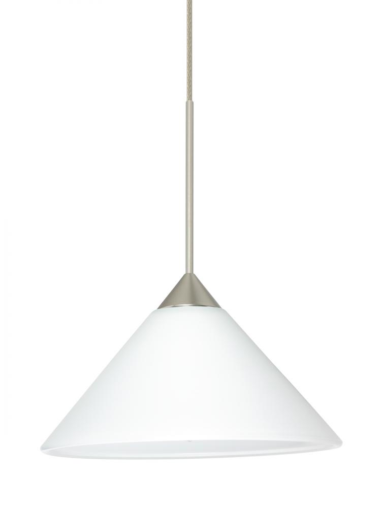 Besa Pendant Kona Satin Nickel White 1x50W MAX GY6.35 Base, 15Ft. Cord