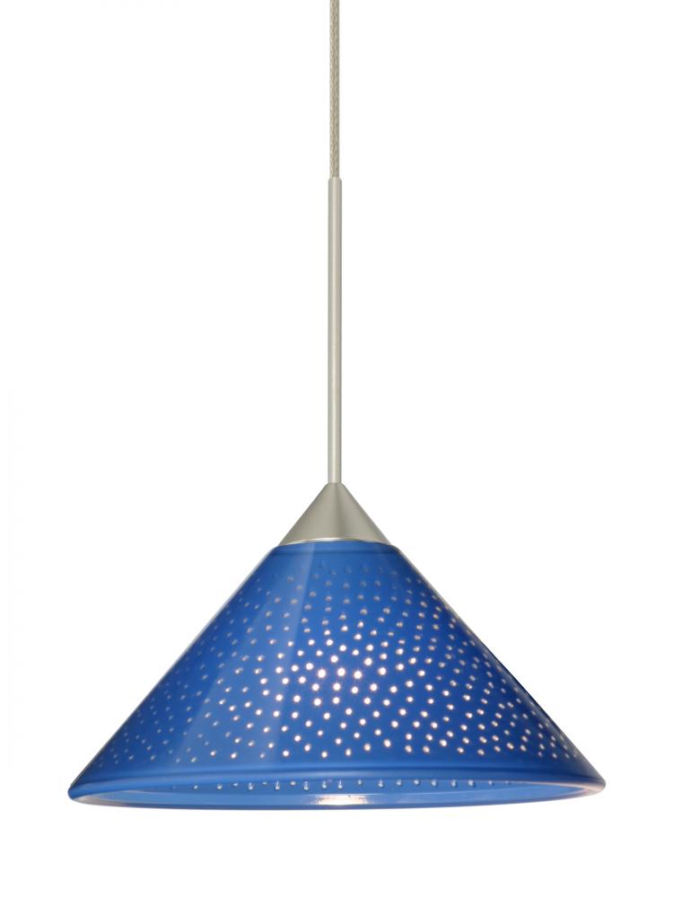Besa Pendant Kona Satin Nickel Blue Starpoint 1x50W MAX GY6.35 Base, 15Ft. Cord
