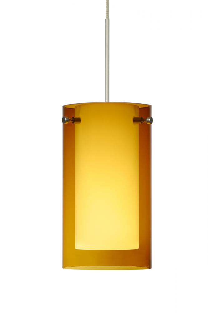 Besa Pendant Pahu 4 Satin Nickel Transparent Armagnac/Opal 1x35W Halogen, 15Ft. Cord