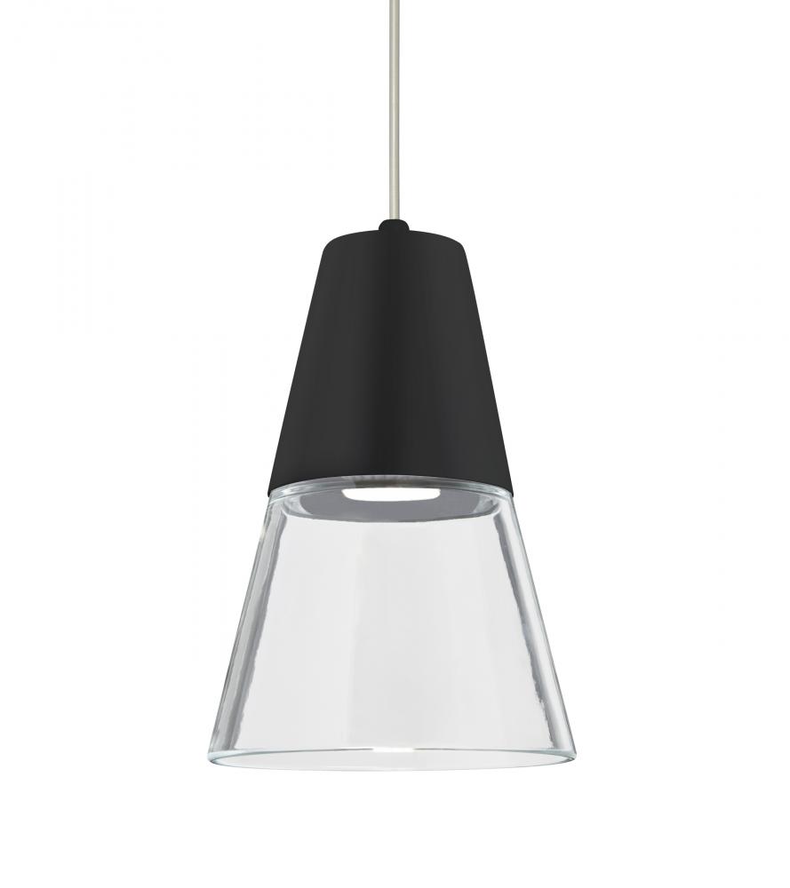 Besa, Timo 6 Cord Pendant, Clear/Black, Satin Nickel Finish, 1x9W LED, 15Ft. Cord
