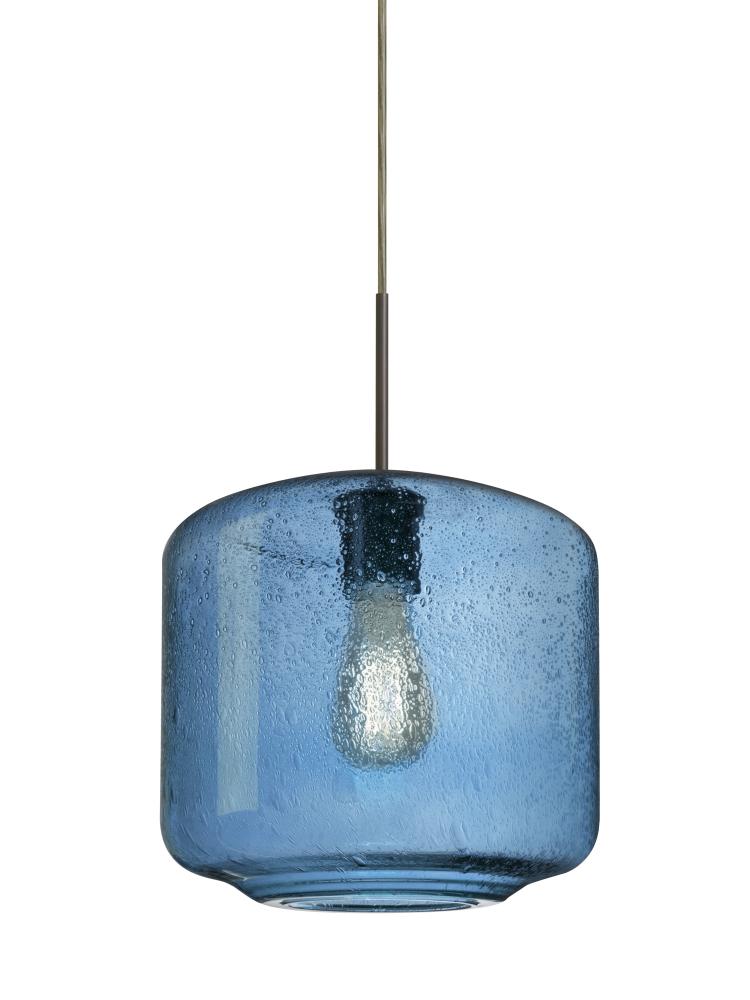 Besa Niles 10 Pendant, Blue Bubble, Bronze Finish, 1x4W LED Filament
