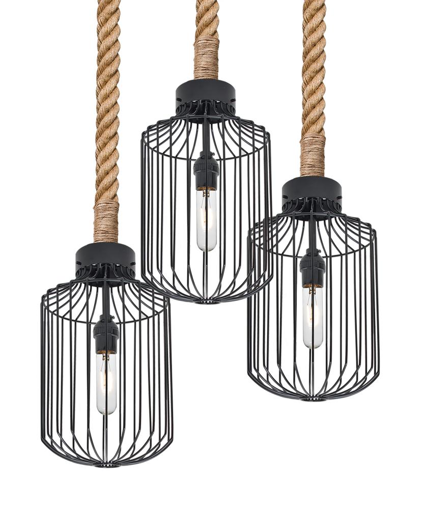 Besa Sultana Cylinder Rope Pendant, Black, 3x40W T10