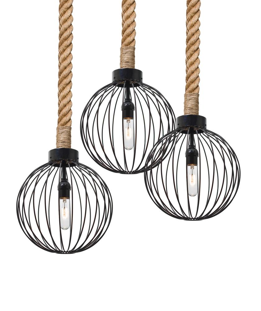 Besa Sultana Globe Rope Pendant, Black, 3x40W T10
