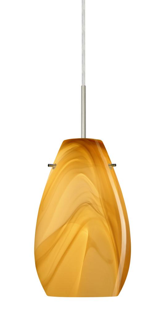 Besa Pera 9 Pendant For Multiport Canopy Satin Nickel Honey 1x100W Medium Base, 15Ft.