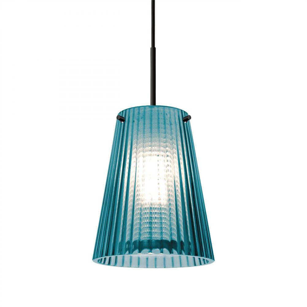Besa Dion Pendant for Multiport Canopy, Blue Shade, Black Finish, 1x60W Medium Base