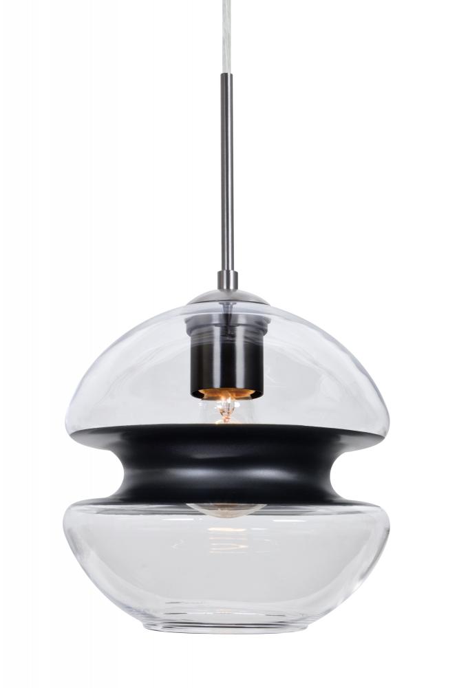 Besa, Hula 8 Cord Pendant for Mulitport Canopy, Clear/Black, Satin Nickel Finish, 1x60W Medium Base