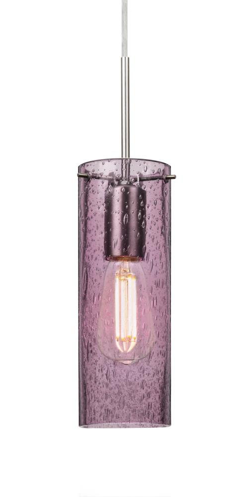 Besa, Juni 10 Pendant For Multiport Canopy, Plum Bubble, Satin Nickel, 1x4W LED Filament, 15ft.