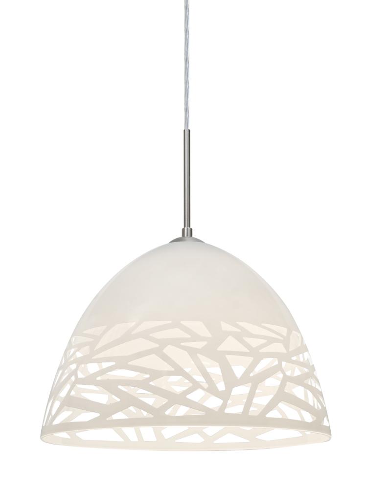 Besa Kiev Pendant for Multiport Canopy, White, Satin Nickel Finish, 1x60W Medium Base
