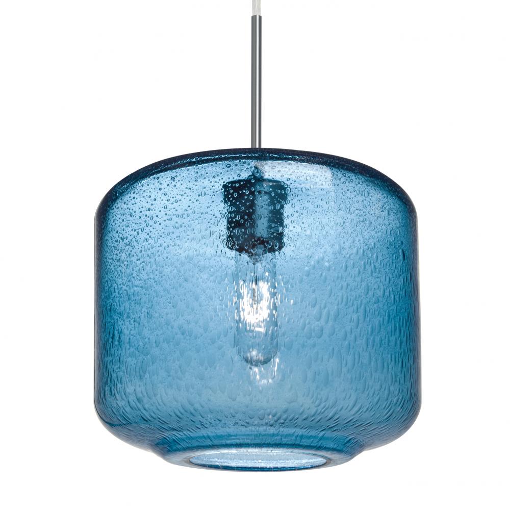 Besa Niles 10 Pendant For Multiport Canopy, Blue Bubble, Satin Nickel Finish, 1x60W Medium Base