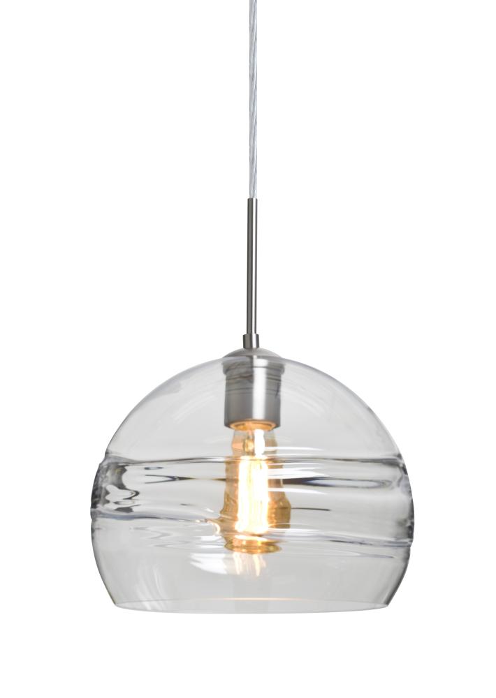 Besa Spirit 10 Pendant For Multiport Canopy, Clear, Satin Nickel Finish, 1x8W LED Filament, 15ft.