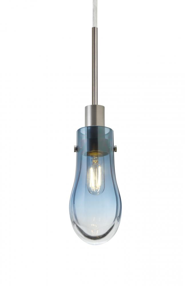 Besa, Wish Cord Pendant for Mulitport Canopy, Blue/Clear, Satin Nickel Finish, 1x40W E12 Base
