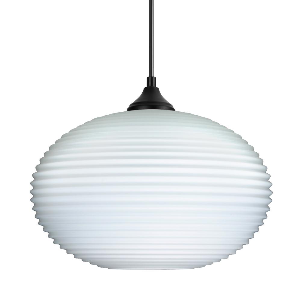 Besa Outdoor Pendant Pape 12 Black Finish, Opal Ribbed 1xE26 Base