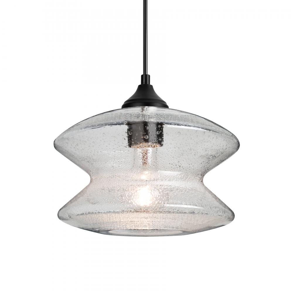 Besa, Zen Outdoor Pendant, Clear Bubble, Black Finish, 1xE26 Base