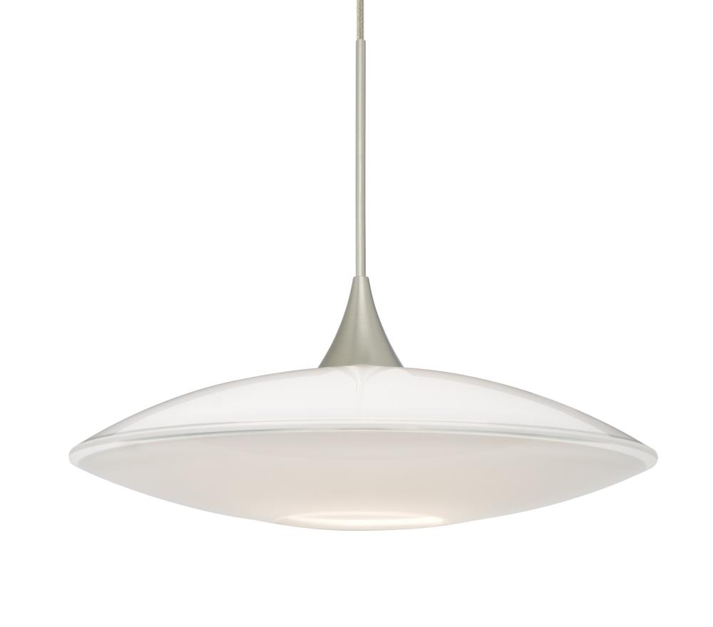 Besa Pendant Spazio Satin Nickel Opal Glossy 1x50W MAX GY6.35 Base, 15Ft. Cord