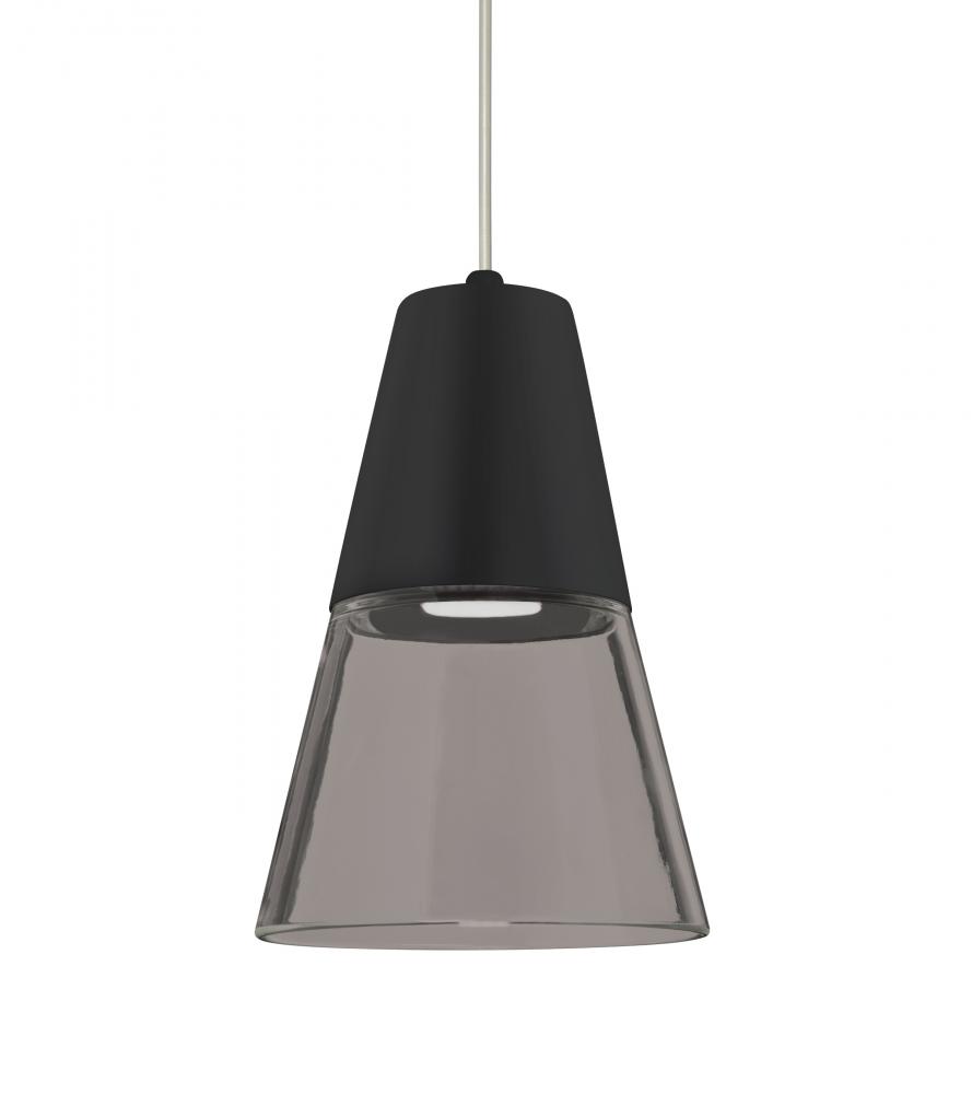 Besa, Timo 6 Cord Pendant, Smoke/Black, Satin Nickel Finish, 1x9W LED, 15Ft. Cord