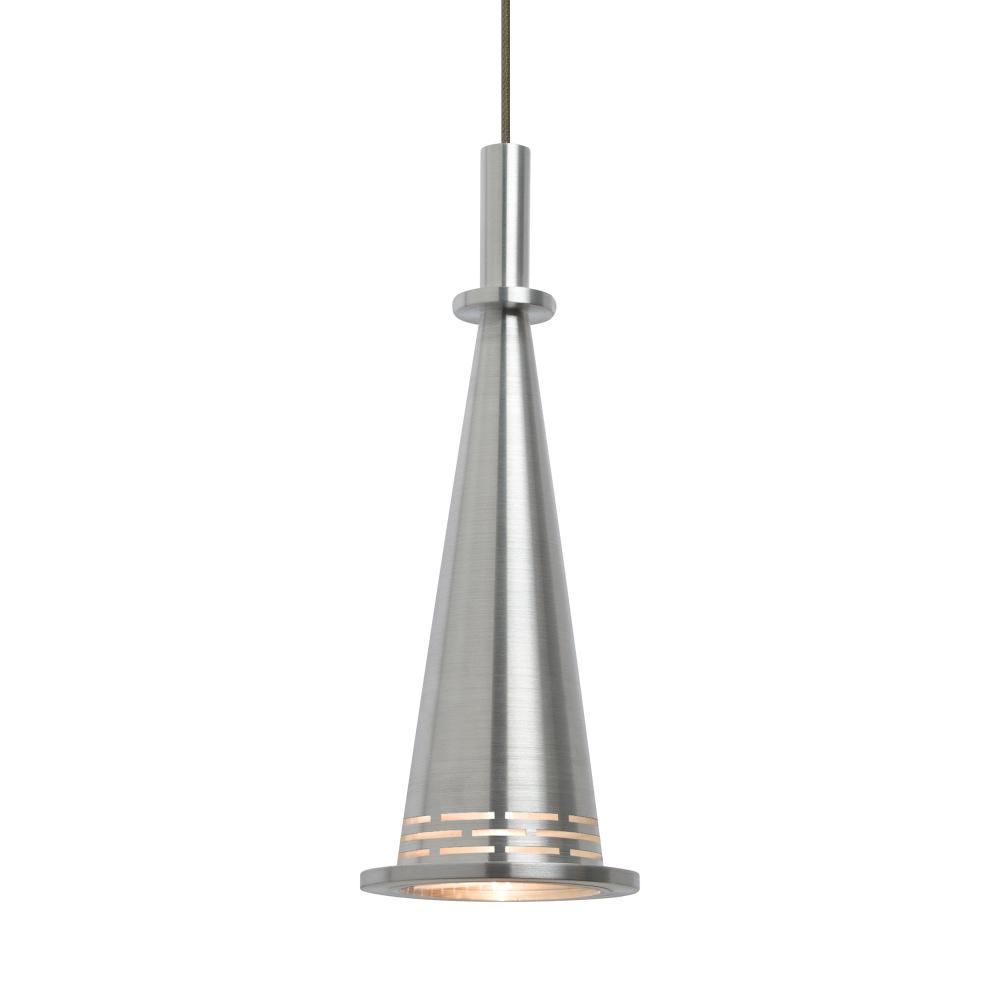 Besa, Prince Cord Pendant, Satin Nickel Cone, Bronze Finish, 1x9W LED, 15Ft. Cord