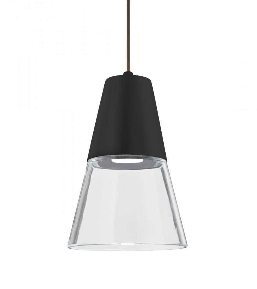Besa, Timo 6 Cord Pendant, Clear/Black, Bronze Finish, 1x9W LED, 15Ft. Cord