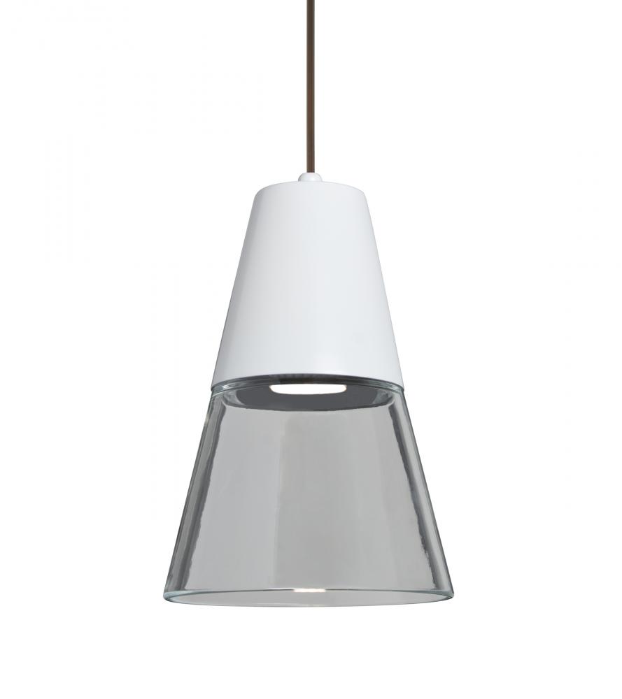Besa, Timo 6 Cord Pendant, Clear/White, Bronze Finish, 1x9W LED, 15Ft. Cord