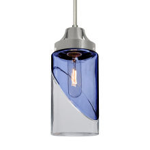 Besa Lighting 1JC-BLINKBL-EDIL-SN-L - Besa, Blink Cord Pendant, Trans. Blue/Clear, Satin Nickel Finish, 1x4W LED Filament, 15Ft. Cord