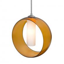 Besa Lighting 1JC-PLATOAM-LED-SN-L - Besa, Plato Cord Pendant, Amber/Opal, Satin Nickel Finish, 1x5W LED, 15Ft. Cord